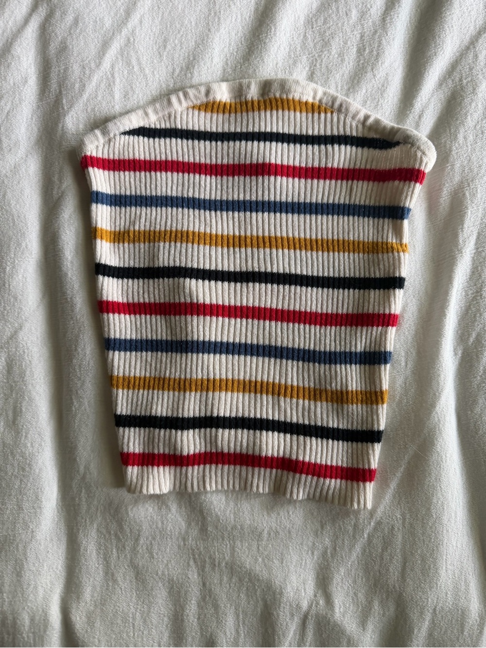 Striped Knit Tube Sweater Top in Cream with Multi-Color Stripes